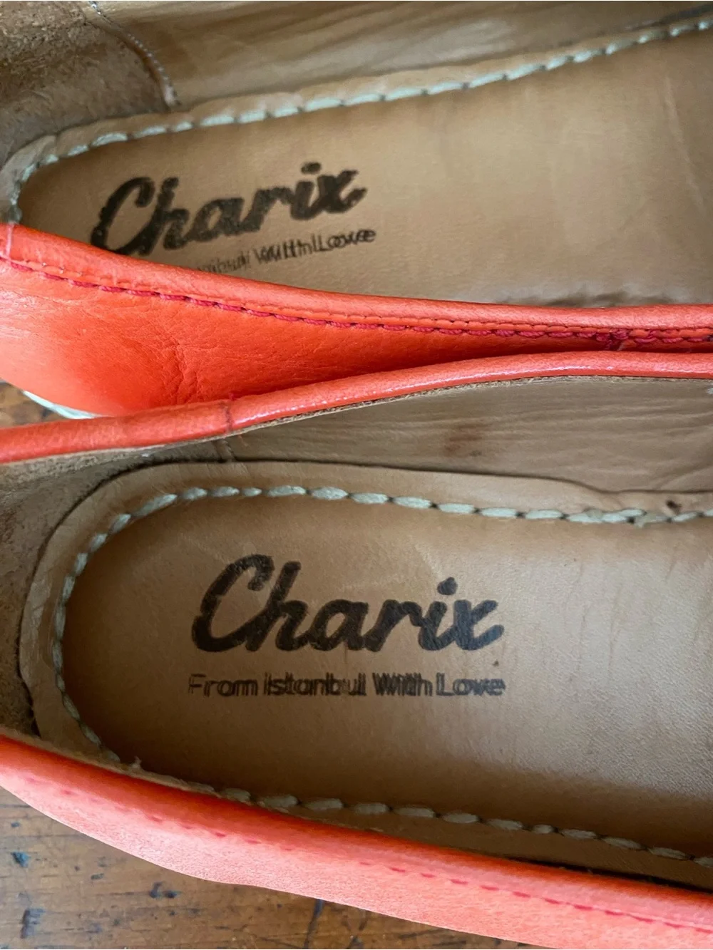 Charix Istanbul 35 5 orange leather slip on flats loafers handmade